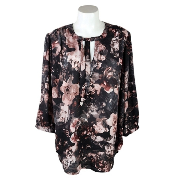 Torrid Georgette Tie Neck Floral Peasant Blouse Whimsigoth Black Size 1=14/16 - Picture 4 of 16